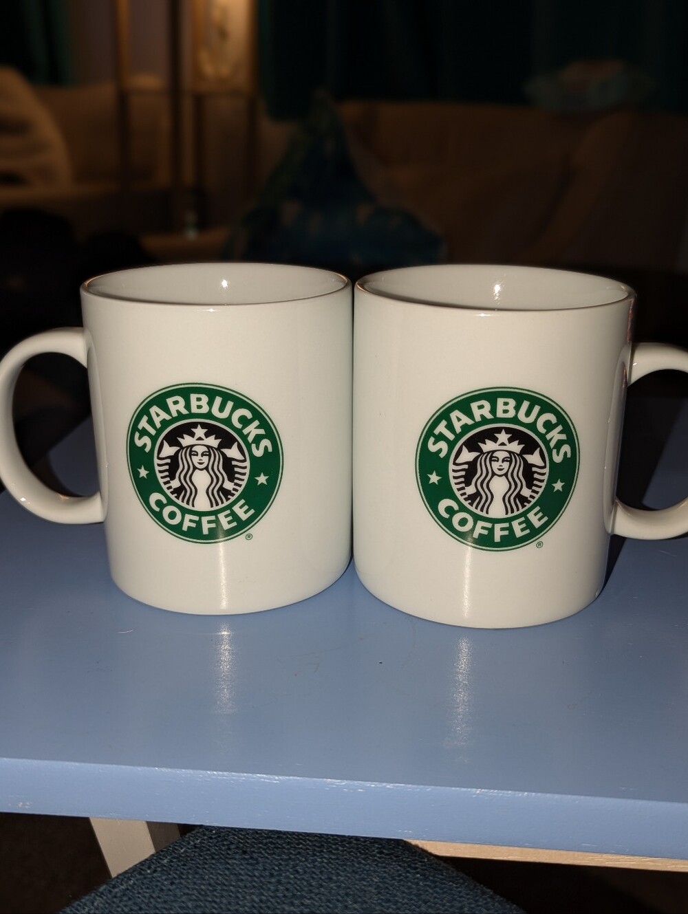 Set Of 2 Starbucks White Mugs With Green Logo
